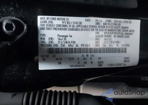 2016 Ford Focus Se from USA, damaged, VIN 1FADP3F27GL386681